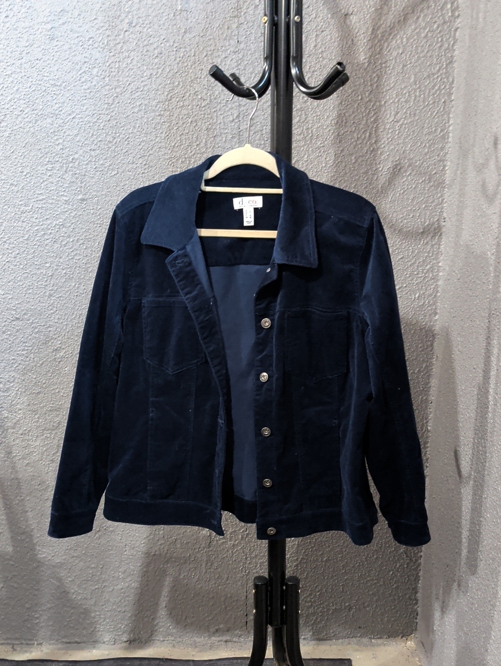 Deep Navy Faux Velvet Button-Down Jacket
